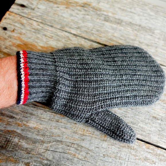 Moncler Wool Mittens Gloves Mens MEDIUM Grey Stripe Authentic Retro Vintage - Picture 8 of 9